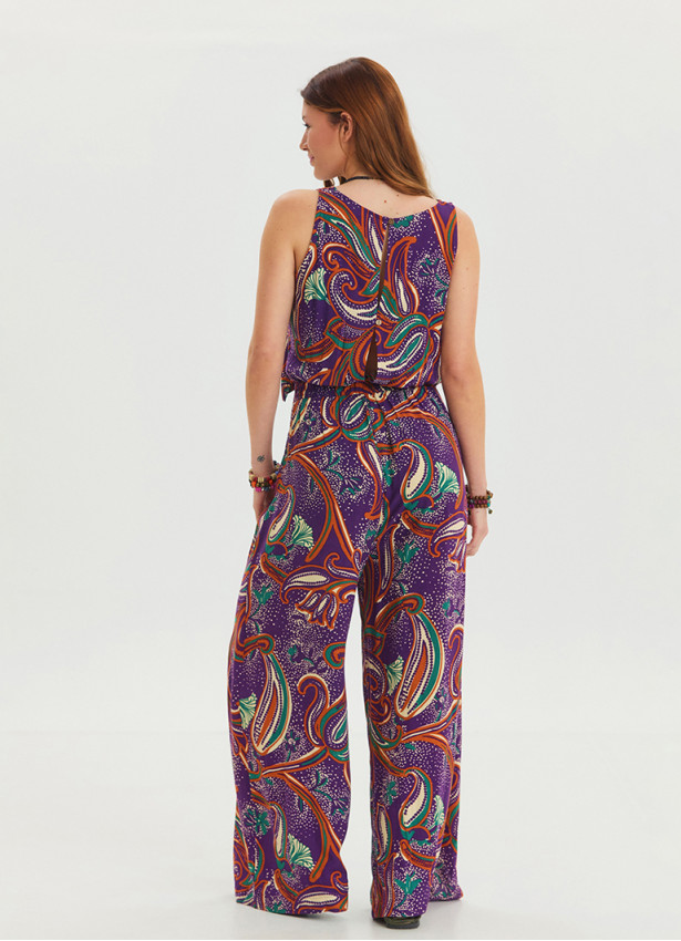 Boat Neck Backless Purple Authentic Jumpsuit 4535